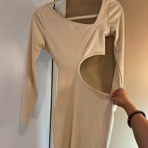 Stone ribbed cutout dress